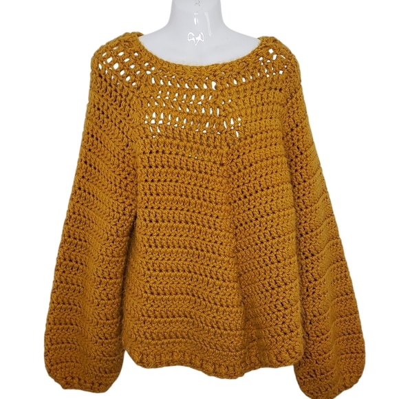 Homemade Chunky Loose Handknit  Mustard Yellow Earthy Neutral Pullover Sweater - Picture 1 of 10